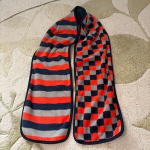 GapKids Mixed Pattern Fleece Scarf - Striped & Checkered Orange Navy Gray